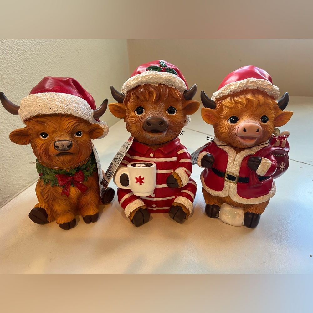 North Pole South Set of 3 Holiday Christmas Highland Cow Trio